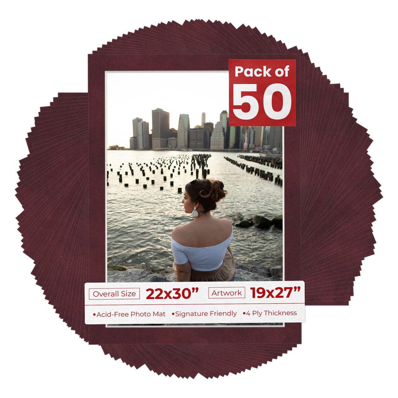 Dark Red Suede Mat Board for 22x30 Frames - Fits 19x27 Photos